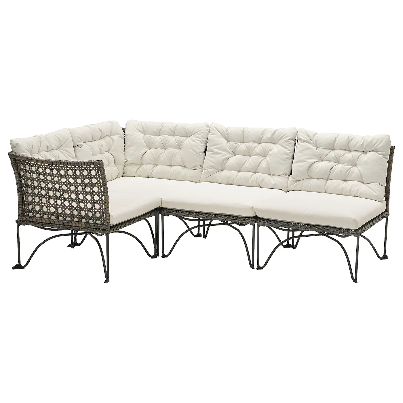 JUTHOLMEN Modularna ug. sofa trosed, spolja, tamnosiva/Kuddarna svetla sivobež