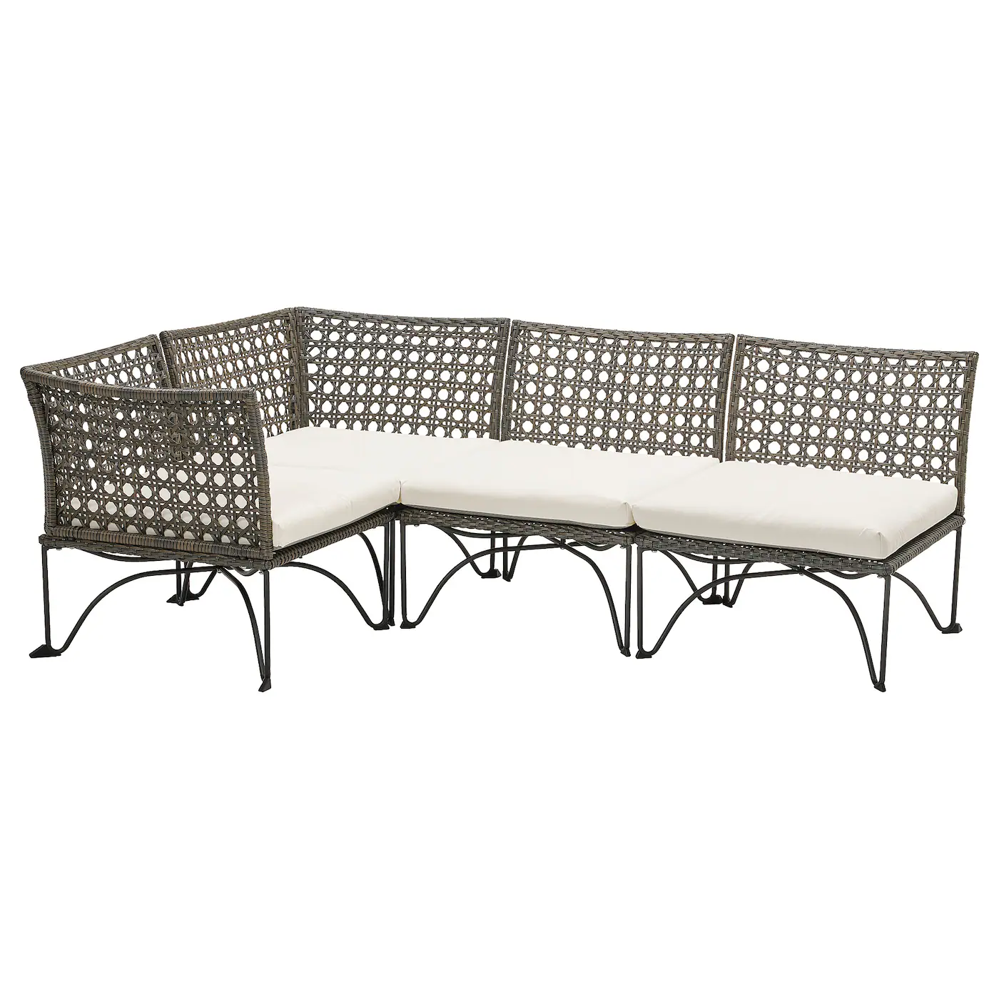 JUTHOLMEN Modularna ug. sofa trosed, spolja, tamnosiva/Kuddarna svetla sivobež