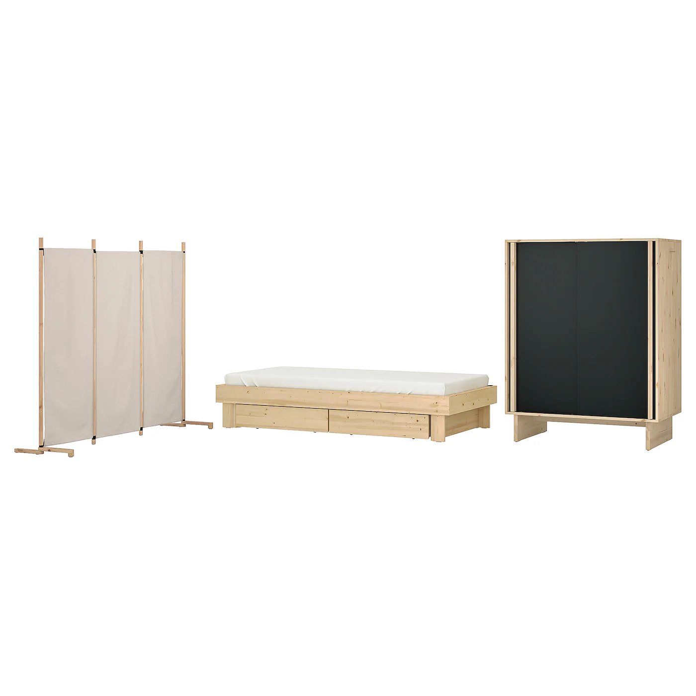 GLAMBERGET Nameštaj za spavaću sobu, 3 k., borovina/Katorp bež, 80-160x200 cm