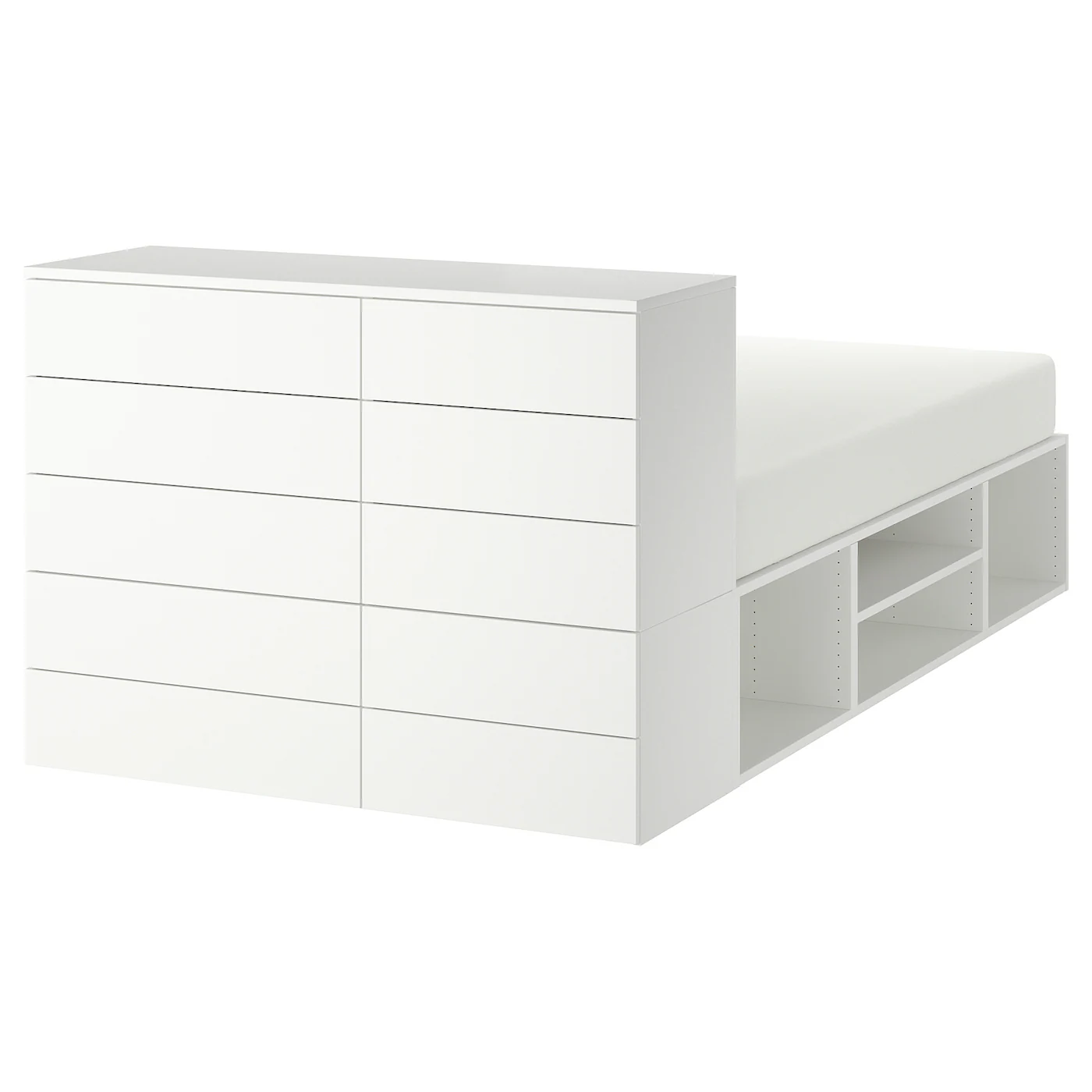 PLATSA Okvir kreveta s 10 fioka, bela/Fonnes, 140x244x103 cm