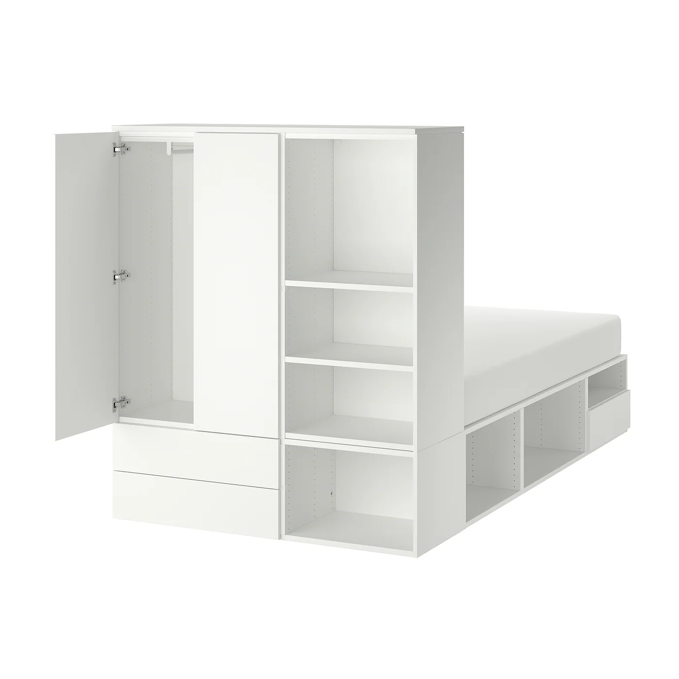 PLATSA Okvir kreveta s 2 vrata i 3 fioke, bela/Fonnes, 142x244x163 cm