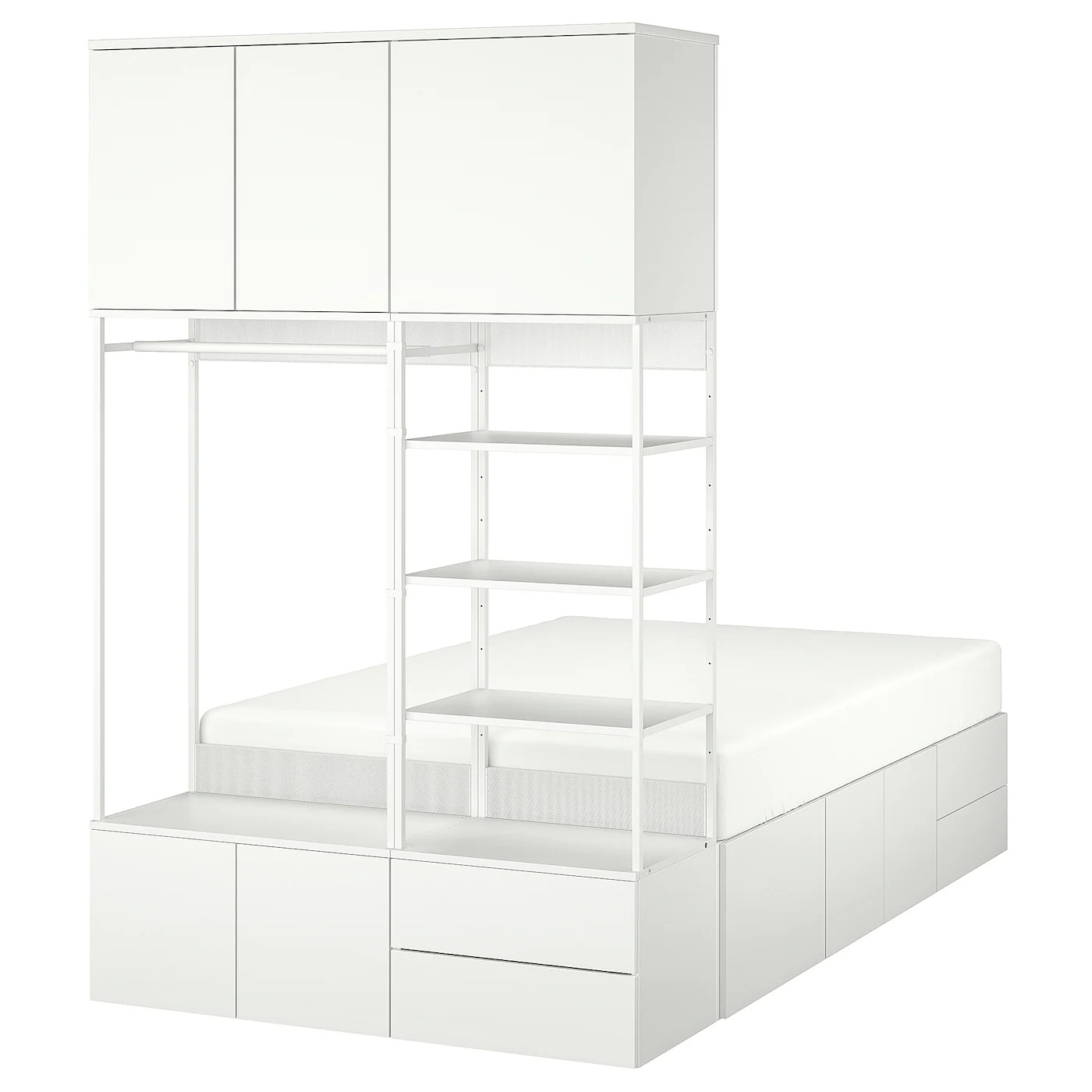 PLATSA Okvir kreveta s 8 vrata i 4 fioke, bela/Fonnes, 142x244x223 cm