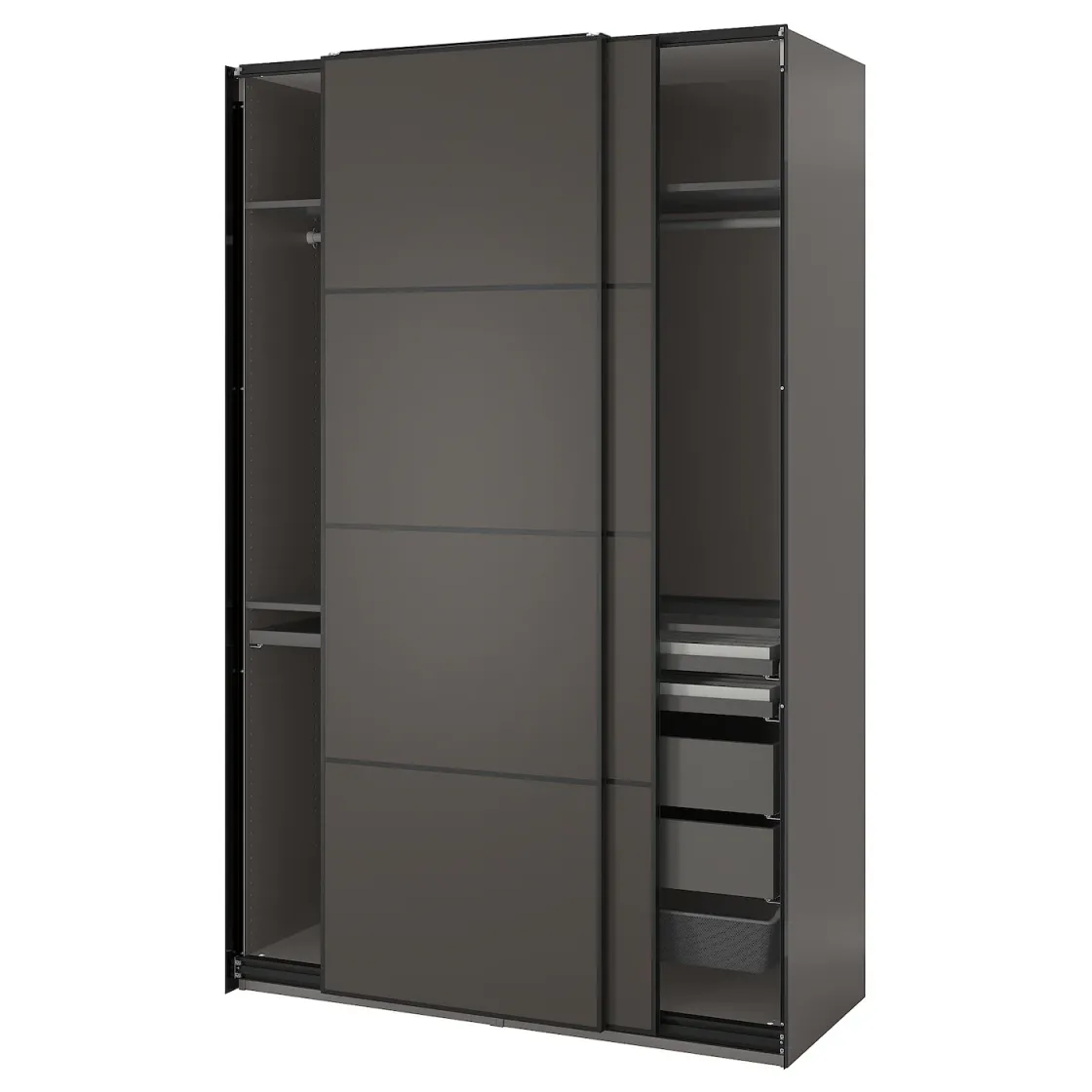 PAX / MEHAMN Kombinacija garderobera, tamnosiva/dvostrano tamnosiva, 150x66x236 cm