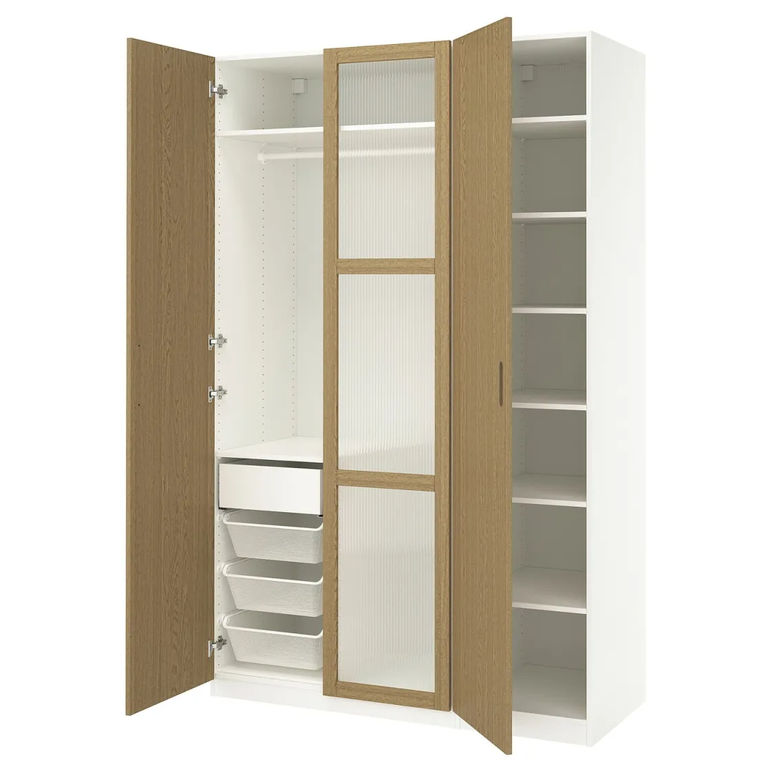 PAX / TONSTAD Kombinacija garderobera, bela/hrastov furnir staklo, 150x60x236 cm