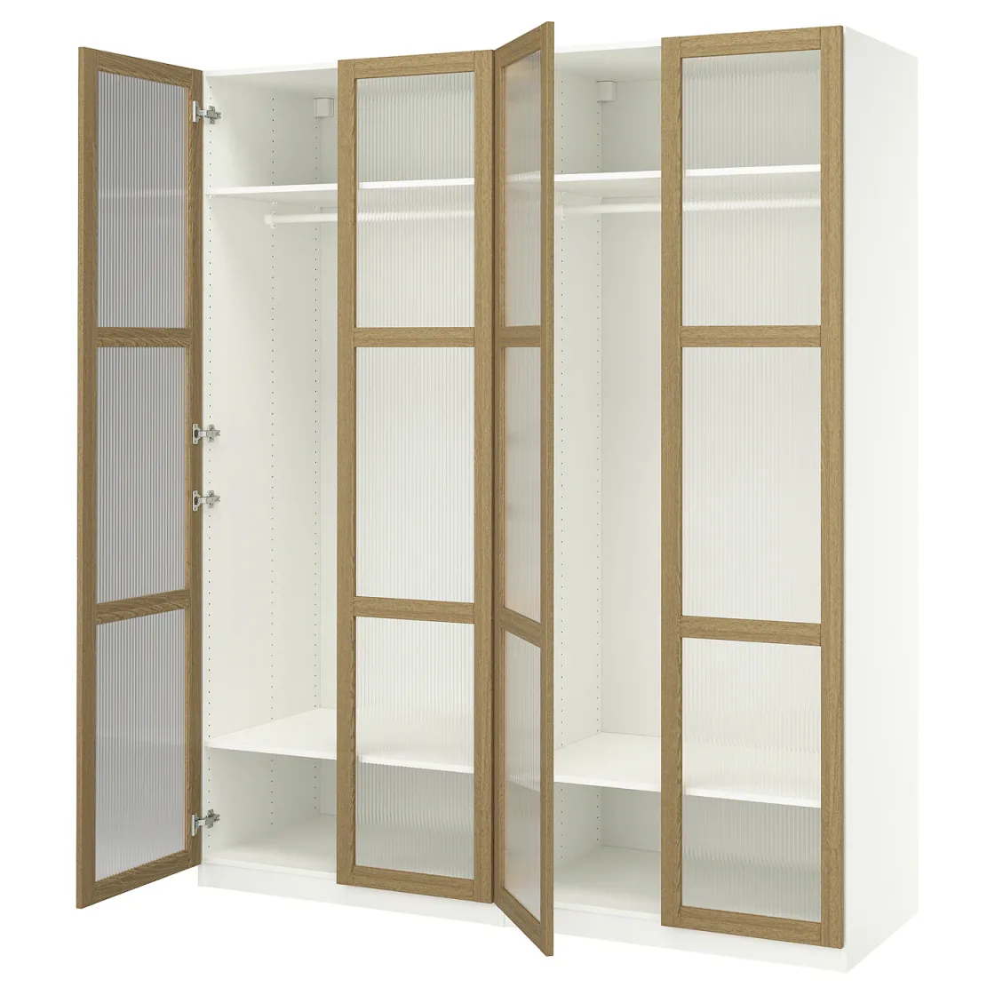 PAX / TONSTAD Kombinacija garderobera, bela/hrastov furnir staklo, 200x60x236 cm