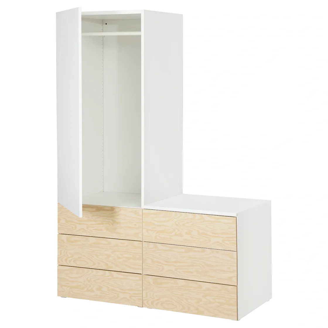 PLATSA Garderober s 1 vratima i 6 fioka, bela Kalbåden/živopisna imitacija bora FONNES bela, 120x57x181 cm