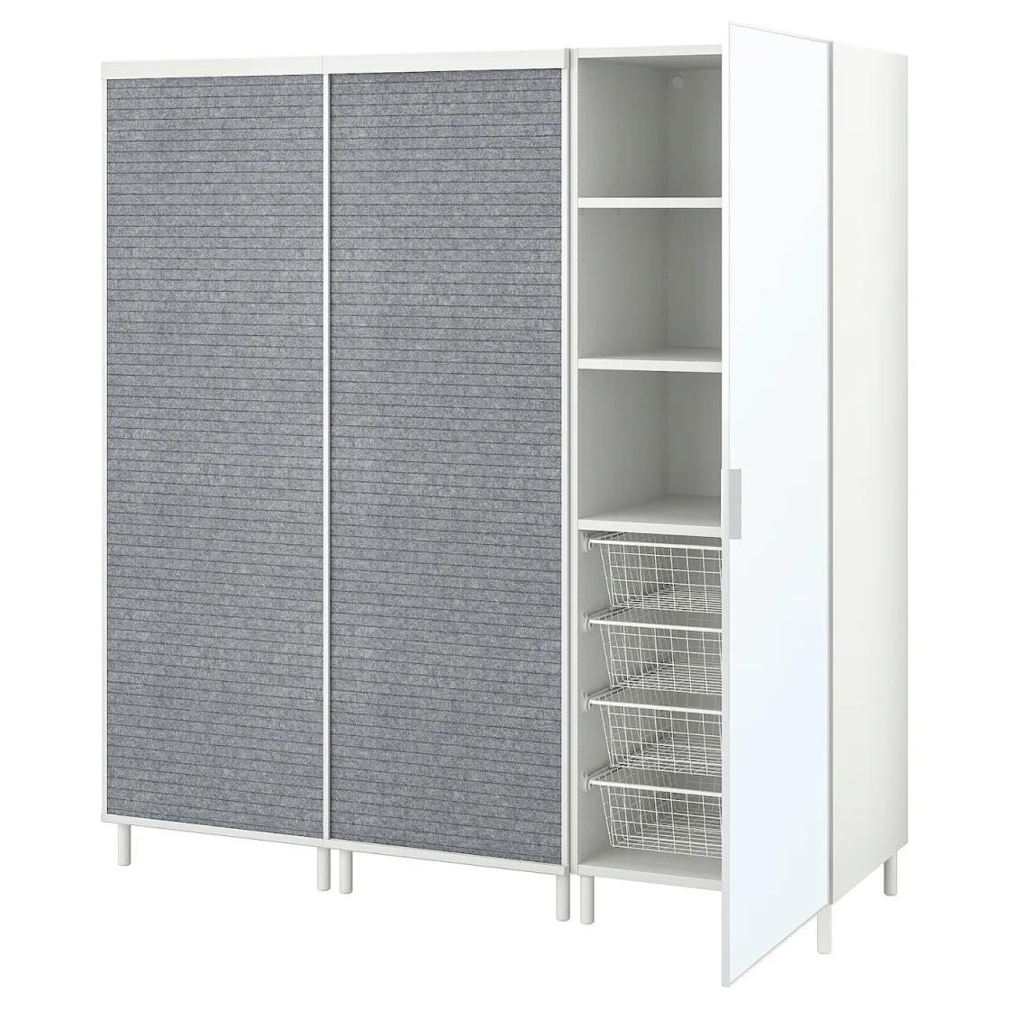PLATSA Garderober s 2 kliz.vrata+1 vrata, bela Larkollen/tamnosiva STRAUMEN staklo ogledala, 180x57x191 cm