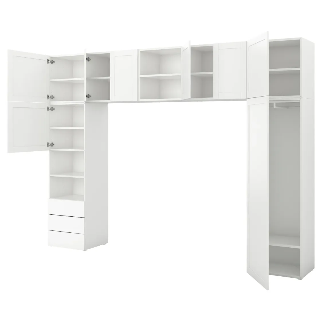 PLATSA Garderober s 8 vrata i 3 fioke, bela/Fonnes Sannidal, 340x42x241 cm