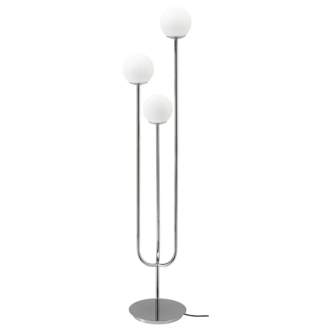 SIMRISHAMN Podna lampa, hromirano/opal bela staklo