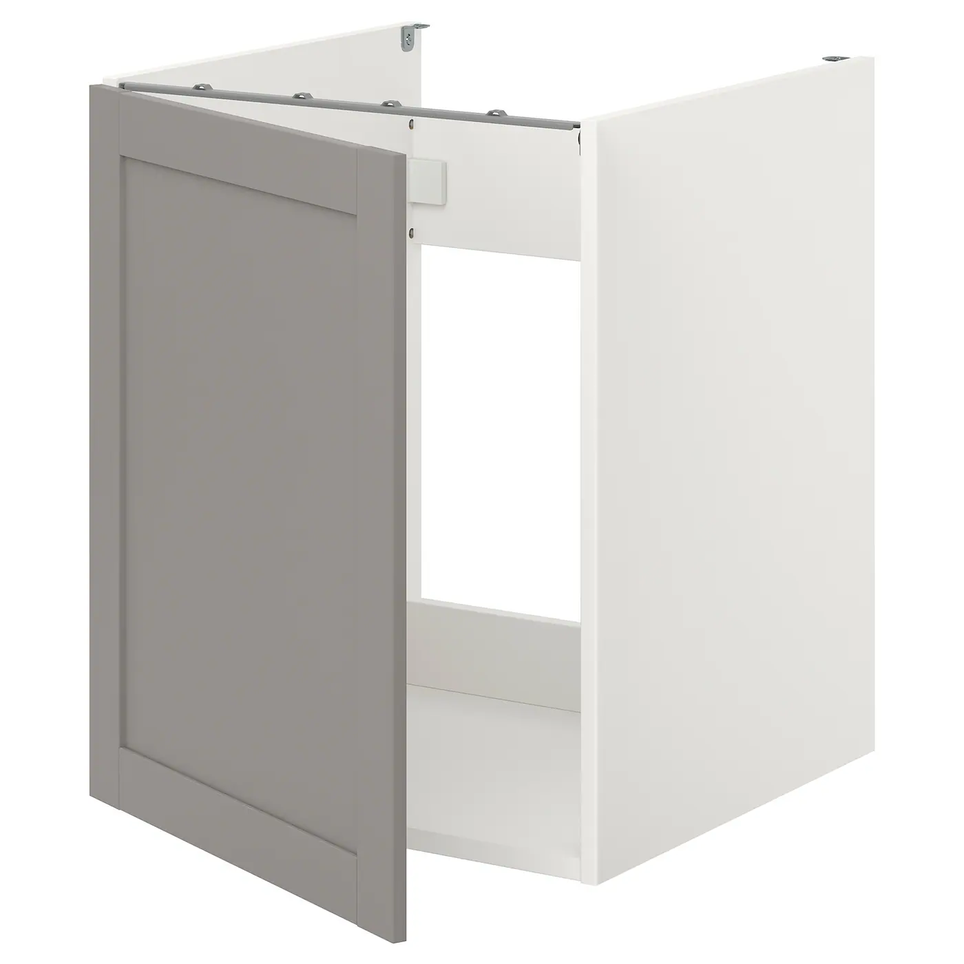 ENHET Podni element za sudoperu s vratima, bela/siva okvir, 60x62x75 cm
