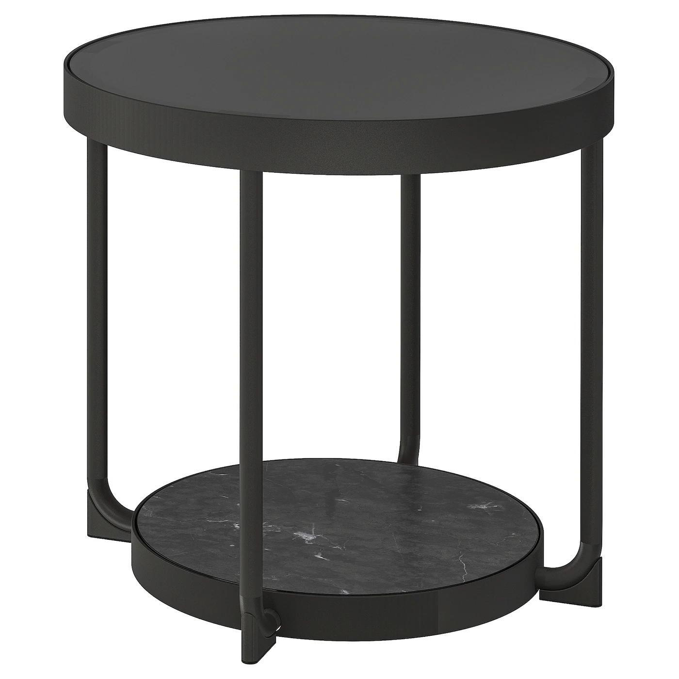 FRÖTORP Pomoćni stočić, boja antracita im. mermera/crna staklo, 48 cm