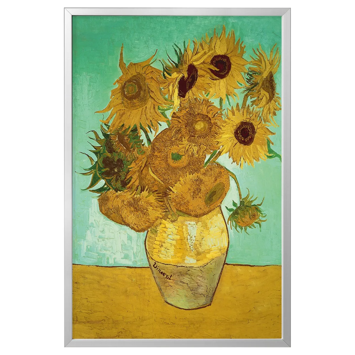 BJÖRKSTA Slika u ramu, mrtva priroda/Vaza s 12 suncokreta boja aluminijuma, 78x118 cm