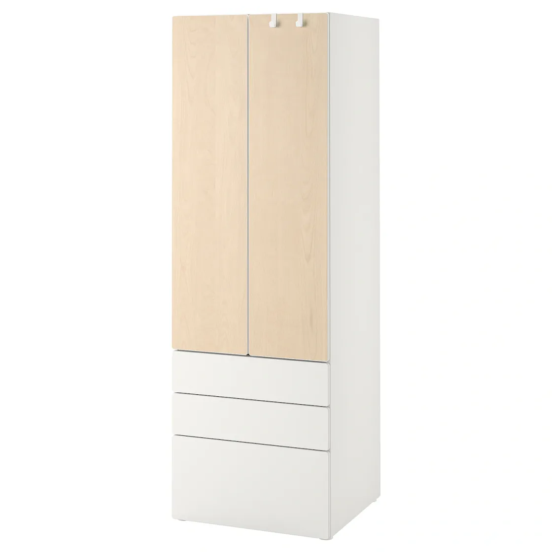 SMÅSTAD / PLATSA Garderober, bela/breza s 3 fioke, 60x57x181 cm