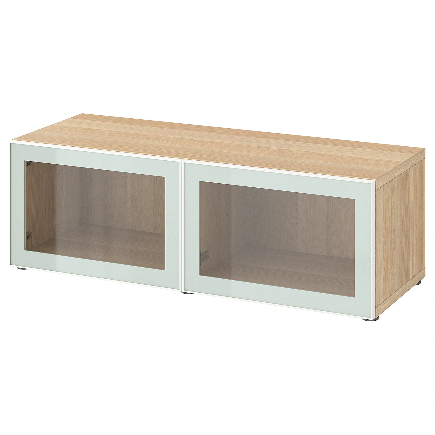 BESTÅ Spojene police i staklena vrata, belo b. im. hrastovine Glassvik/bela/svetlozelena bistro staklo, 120x42x38 cm
