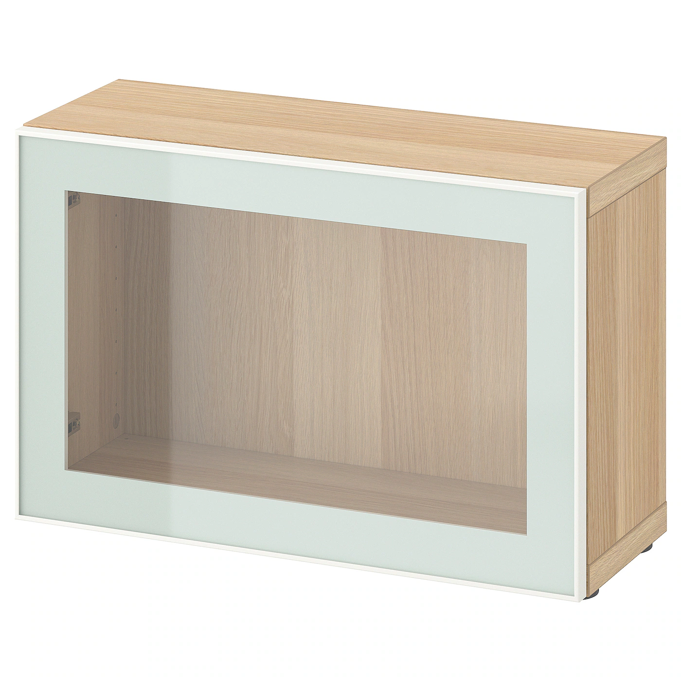 BESTÅ Spojene police sa staklenim vratima, belo b. im. hrastovine Glassvik/bela/svetlozelena bistro staklo, 60x22x38 cm