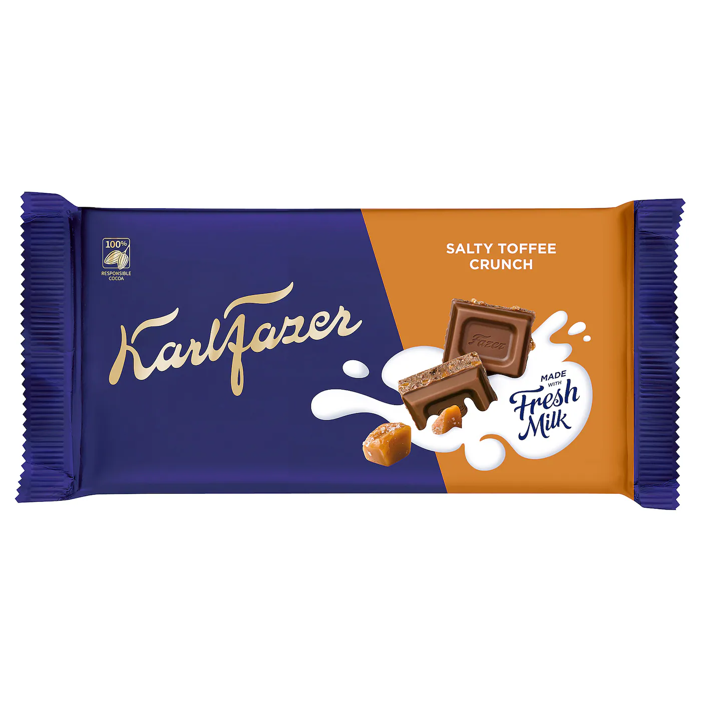 FAZER Tabla mlečne čokolade, slana hrskava karamela, 145 g