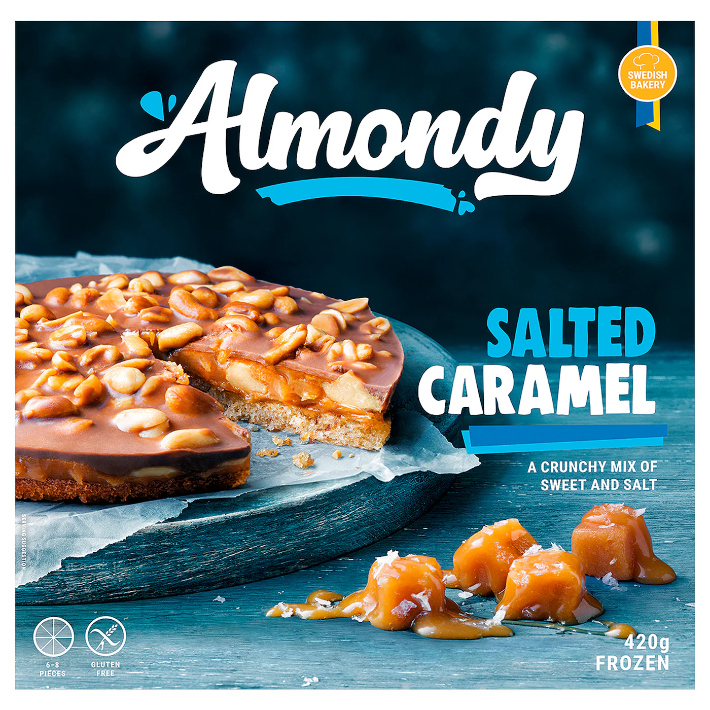 ALMONDY Torta od badema, slana karamela kikiriki/smrznuto, 420 g
