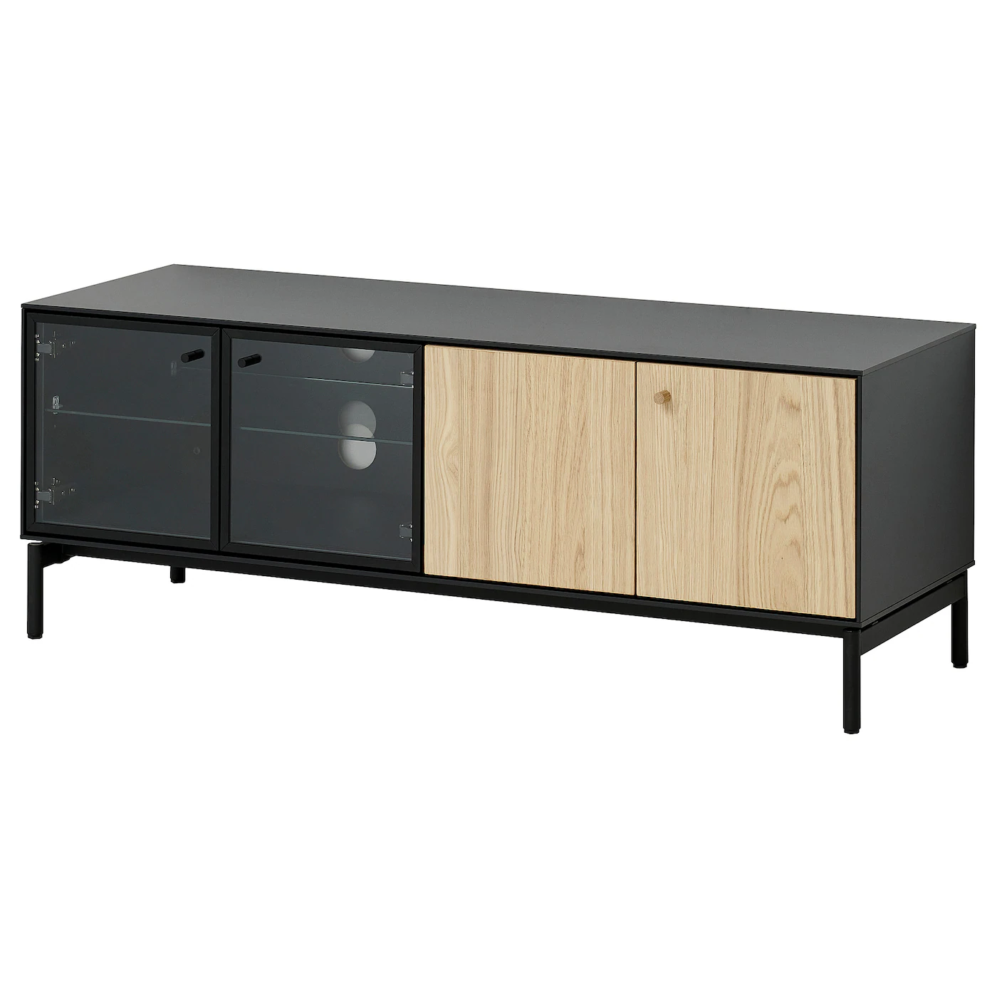BOASTAD TV stalaža, crna/hrastov furnir, 121x42x45 cm