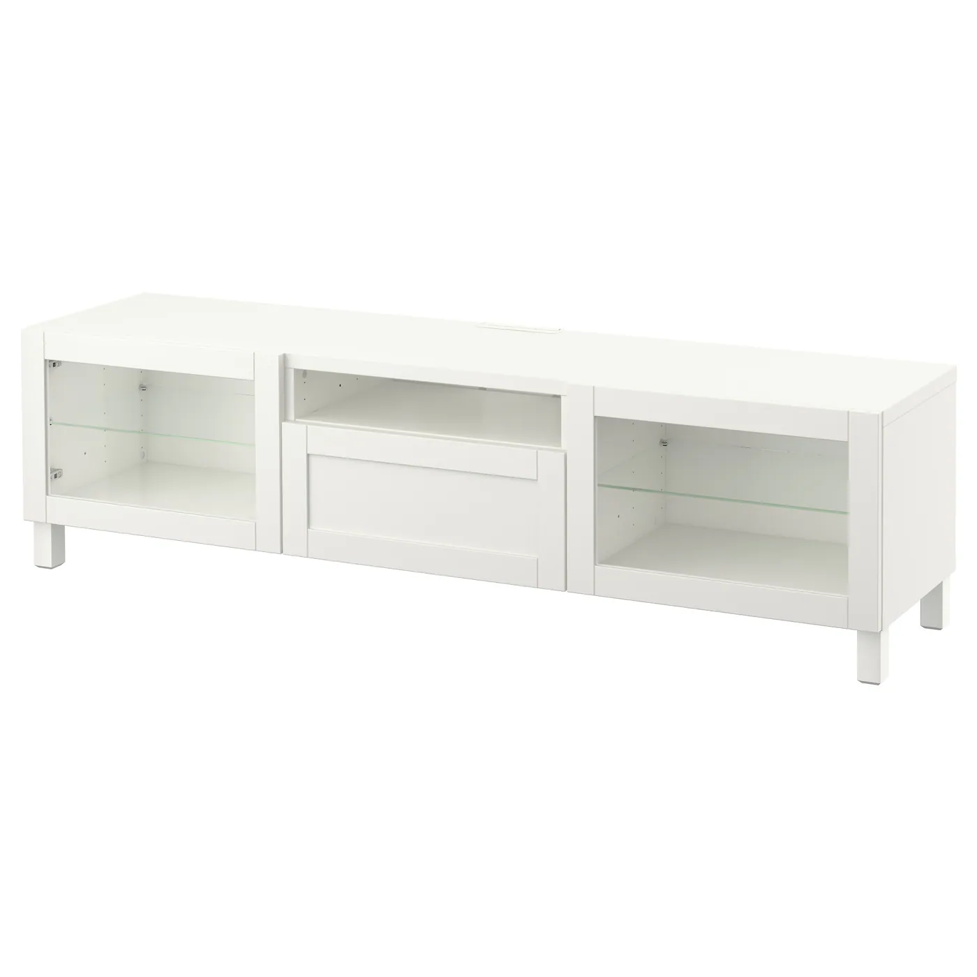 BESTÅ TV stalaža, bela/Hanviken/Stubbarp belo bistro staklo, 180x42x48 cm