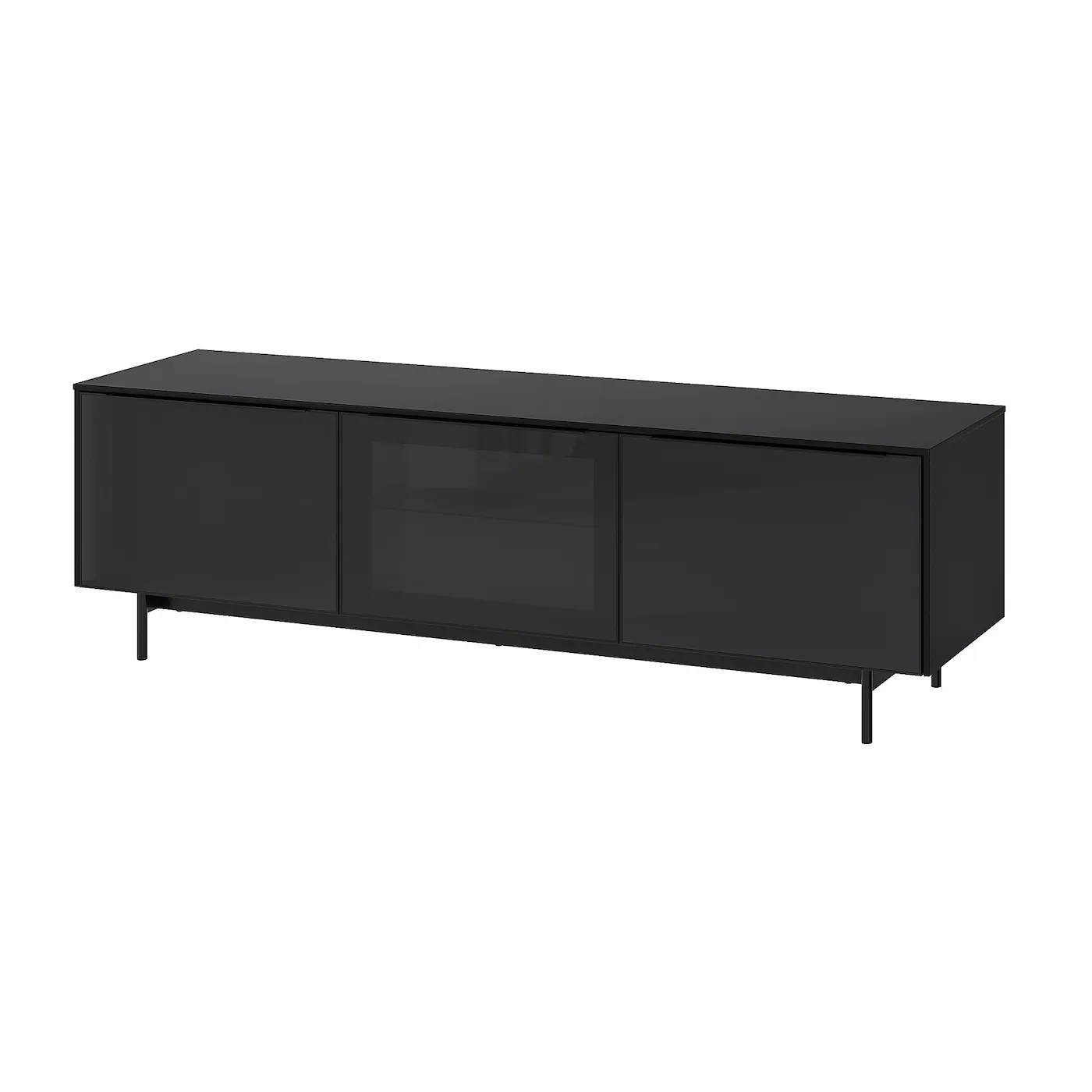RANNÄS TV stalaža s vratima, crna/crna staklo, 178x42 cm