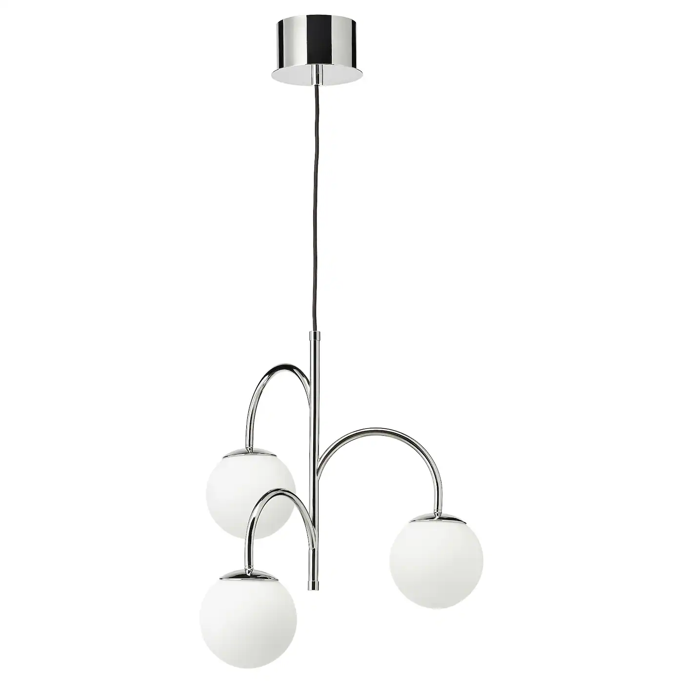 SIMRISHAMN Visilica, trokraka, hromirano/opal bela staklo, 55 cm