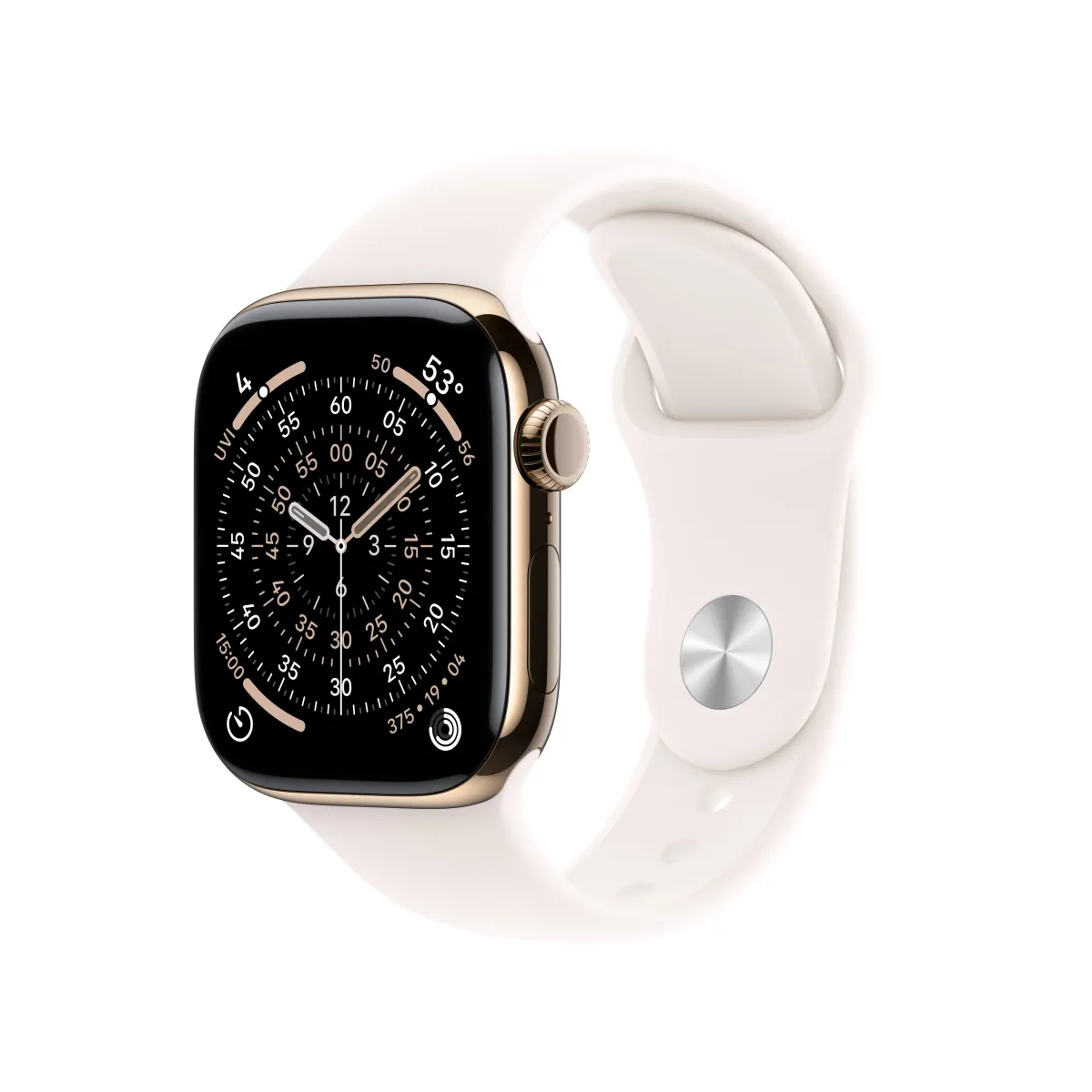 Apple Watch Series 11 GPS + Cellular 42mm Gold Titanium Case with Light Blush Sport Band - S/M