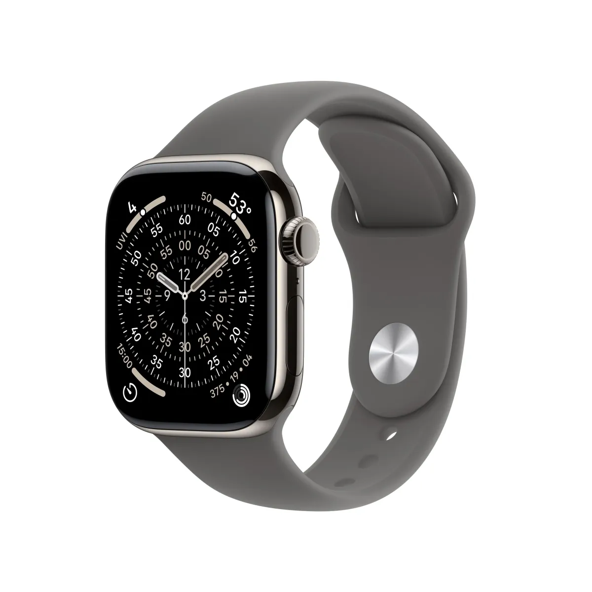 Apple Watch Series 11 GPS + Cellular 42mm Natural Titanium Case with Stone Grey Sport Band - S/M