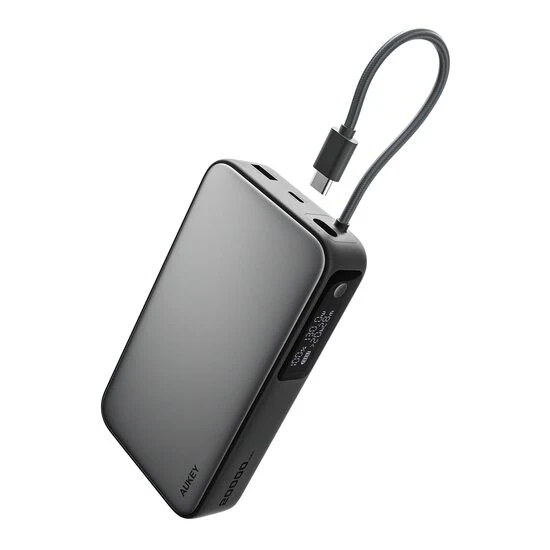 AUKEY Spark Sling 20000 Compact Fast Charging Power Bank with Built-in USB-C Cable Gray