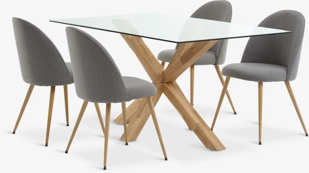 AGERBY D160 sto + 4 KOKKEDAL stolice siva/hrast