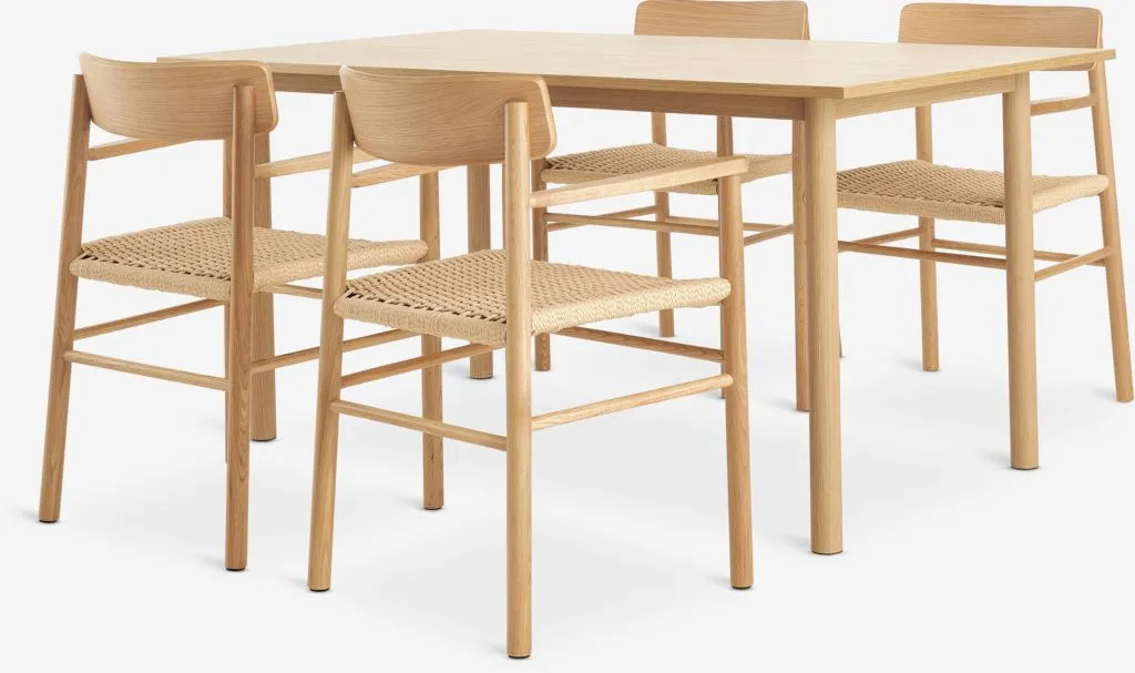 ALSTED D160 natur hrast + 4 ISLEV sa nas. za ruke nat.hrast