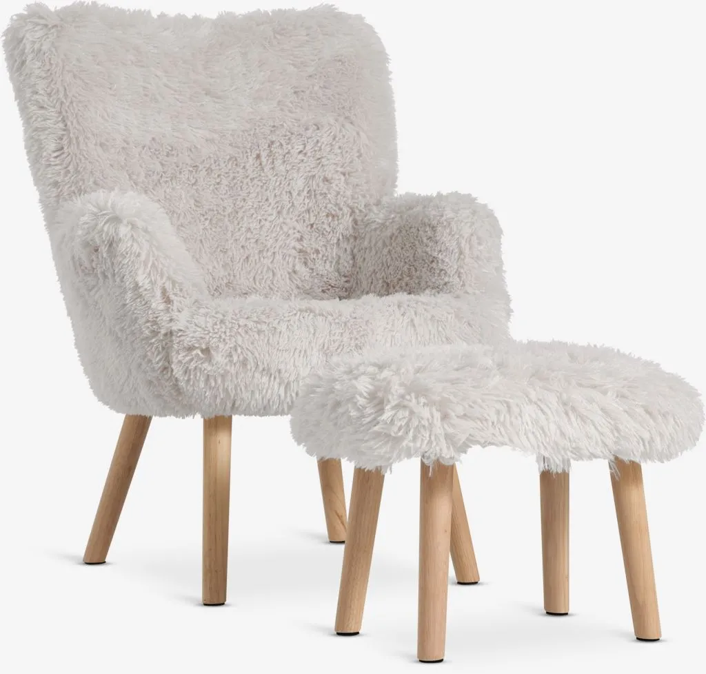Fotelja/tabure HVILSTED prljavo bela teddy tkan/natur