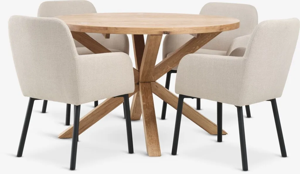 GRIBSKOV Ø120 sto natur hrast + 4 SOTTRUP stolice bež/crna