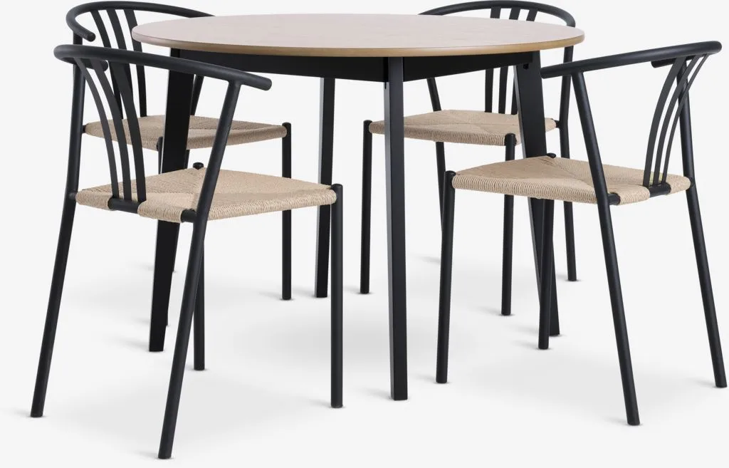 JEGIND Ø105 sto hrast + 4 JYDERUP stolice crna/natur