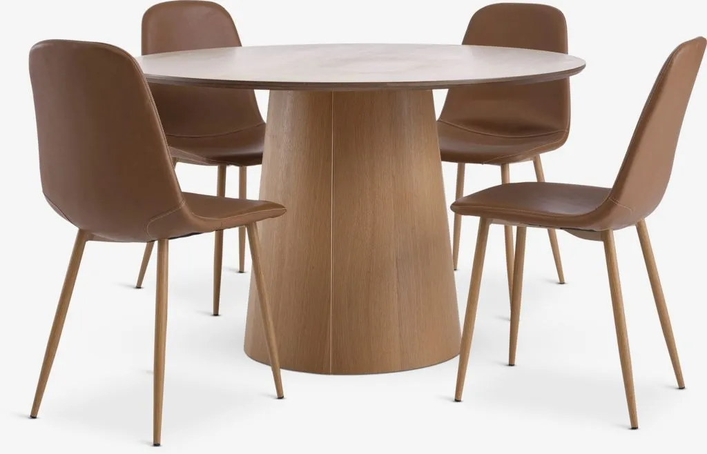 KLIPLEV Ø120 sto hrast + 4 JONSTRUP stolice konjak/hrast