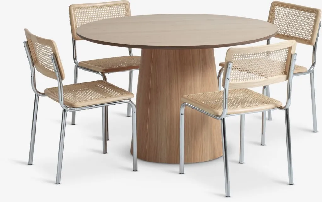 KLIPLEV Ø120 sto natur hrast + 4 HASSING stolice ratan