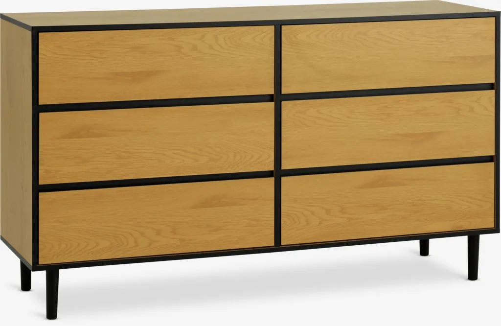 Komoda 3+3 fioke ODENSE topao hrast boja/crna