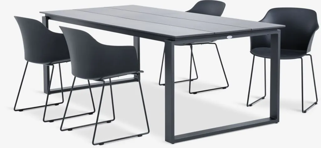 KOPERVIK D215 sto siva + 4 SANDVED stolice crna