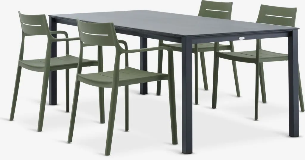 LANGET D207 sto crna + 4 INGSTRUP stolice maslinasto zelena