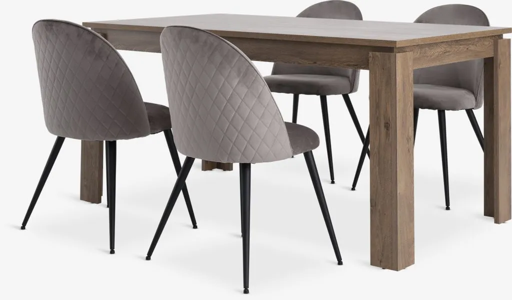 VEDDE D160 sto divlji tamni hrast + 4 KOKKEDAL sivi baršun