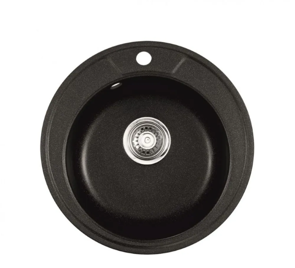 Inter Ceramic Sudopera usadna okrugla 49x49x20 sifon 11 cm granit crna+s1