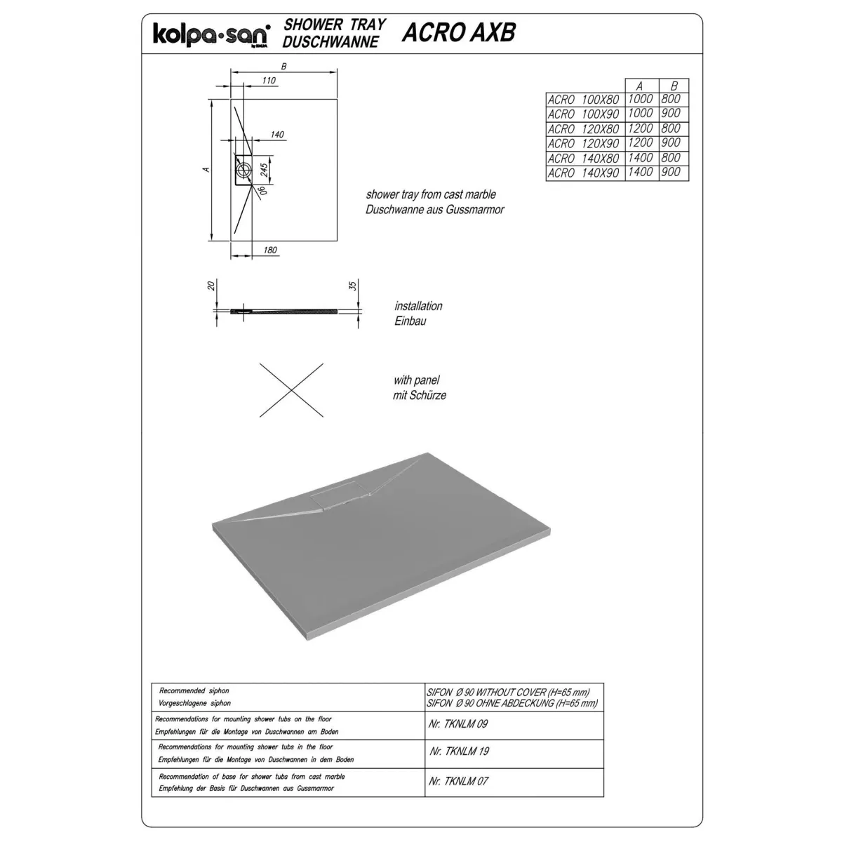 Kolpa Acro 140x80 Bela