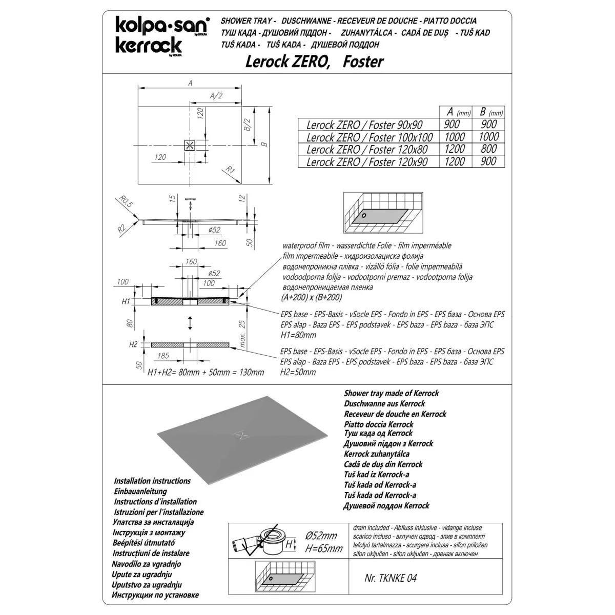 Kolpa LEROCK ZERO 90x90 Kerr.109 Bela