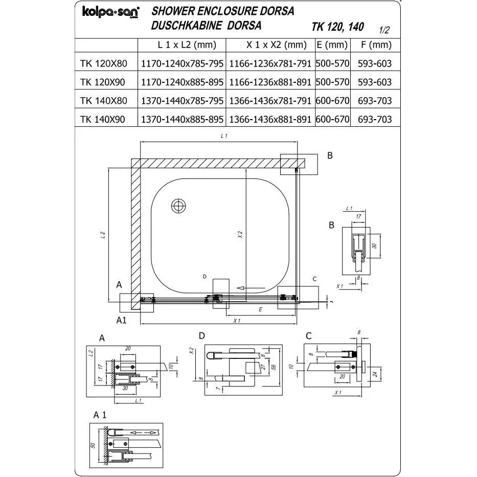 Kolpa TK DORSA UNI 140x80/K BRILL