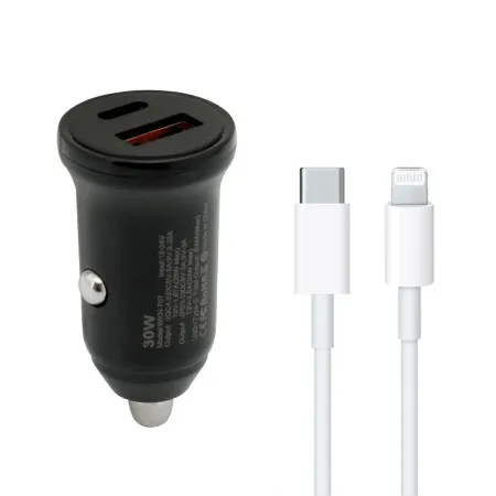 Auto punjac 30w usb-a + type-c ulaz sa type-c na lightning kablom sivi ( A721 )