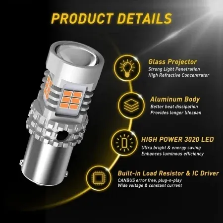 Auxito led sijalice ba15s žute (amber) set od 2 komada ba15s-5kg26-y2 ( AUX023 )