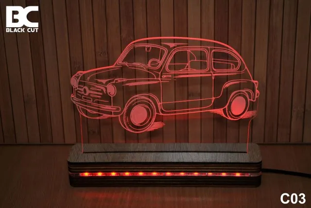 Black Cut 3D Lampa jednobojna - Fića ( C03 )