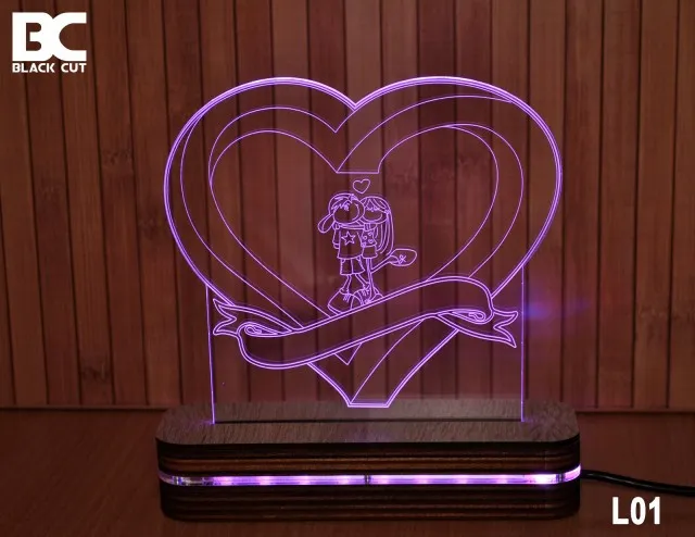 Black Cut 3D Lampa jednobojna -  Forever in Love ( L01 )