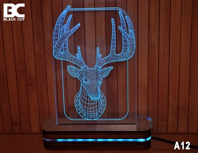 Black Cut 3D Lampa jednobojna - Jelen ( A12 )