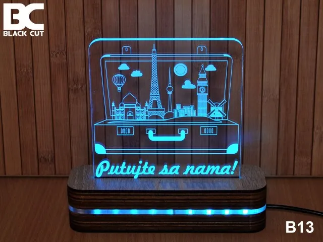 Black Cut 3D Lampa jednobojna - Putujte sa nama ( B13 )