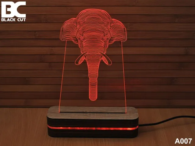 Black Cut 3D Lampa jednobojna - Slon ( A007 )
